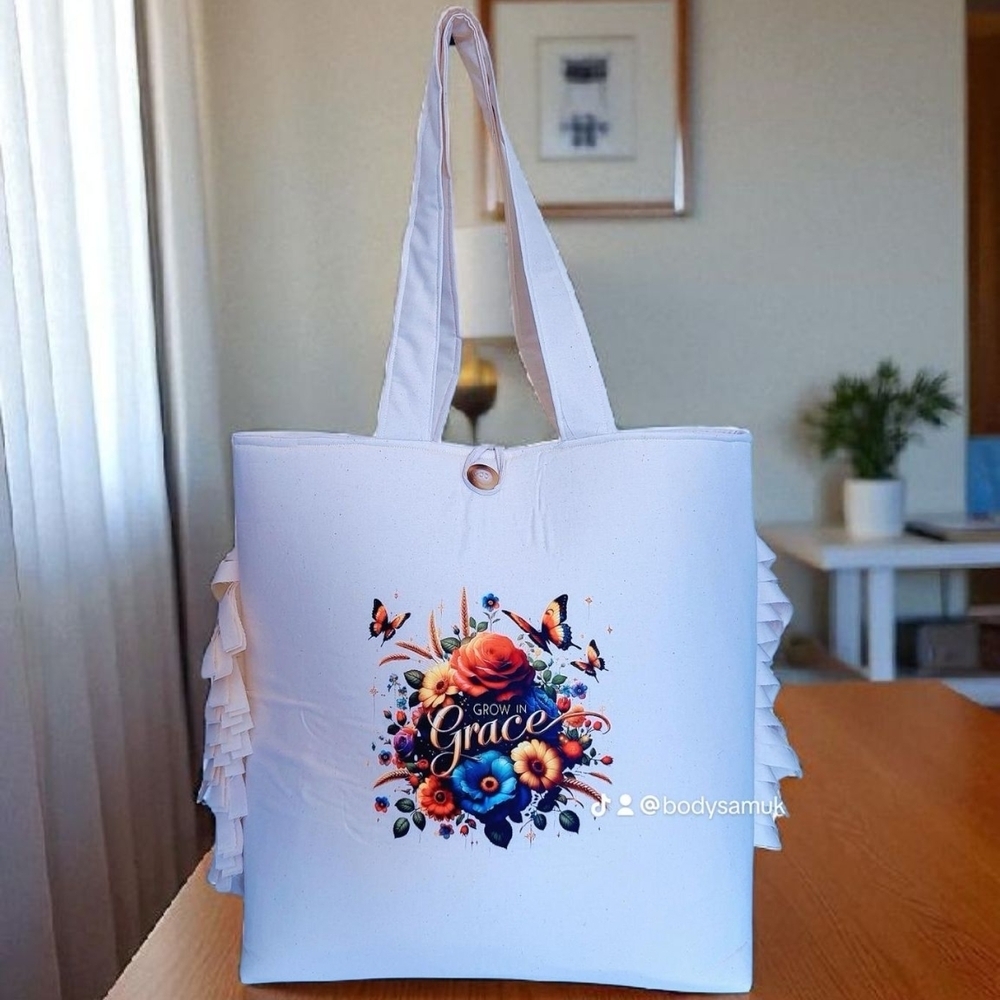 Yeirdesign Graceful White Floral Tote Bag